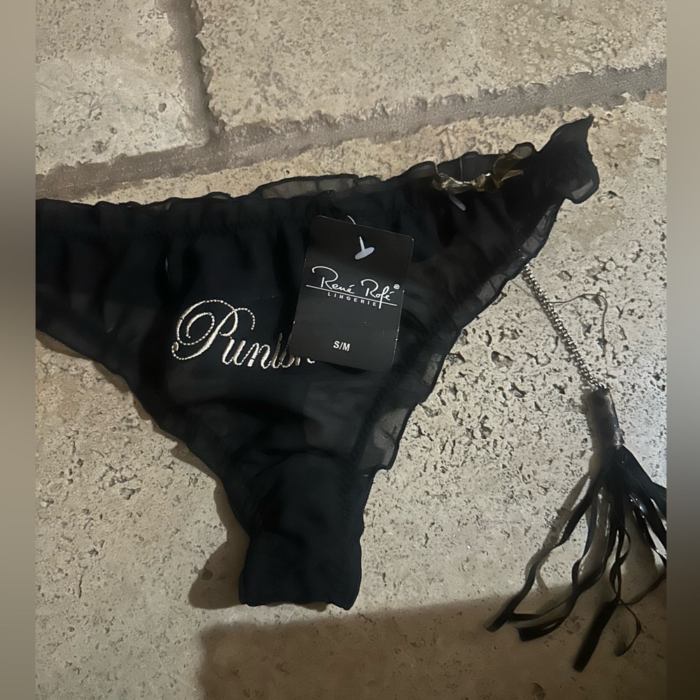 Rene Rofe Black Sheer Panties with Tassel